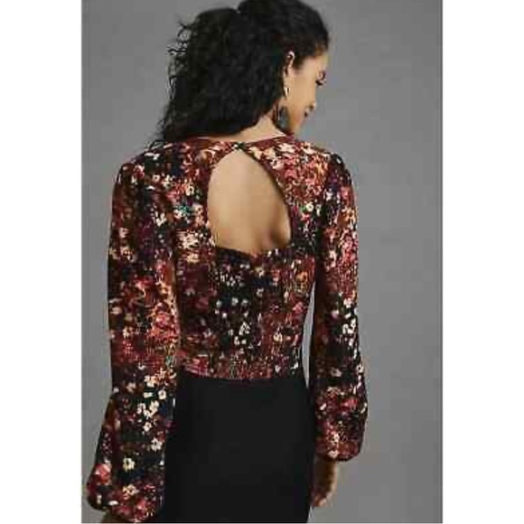 Anthropologie Tops - Anthropologie Balloon-Sleeve Blouse Open Back Tie Belt Top Multicolor
